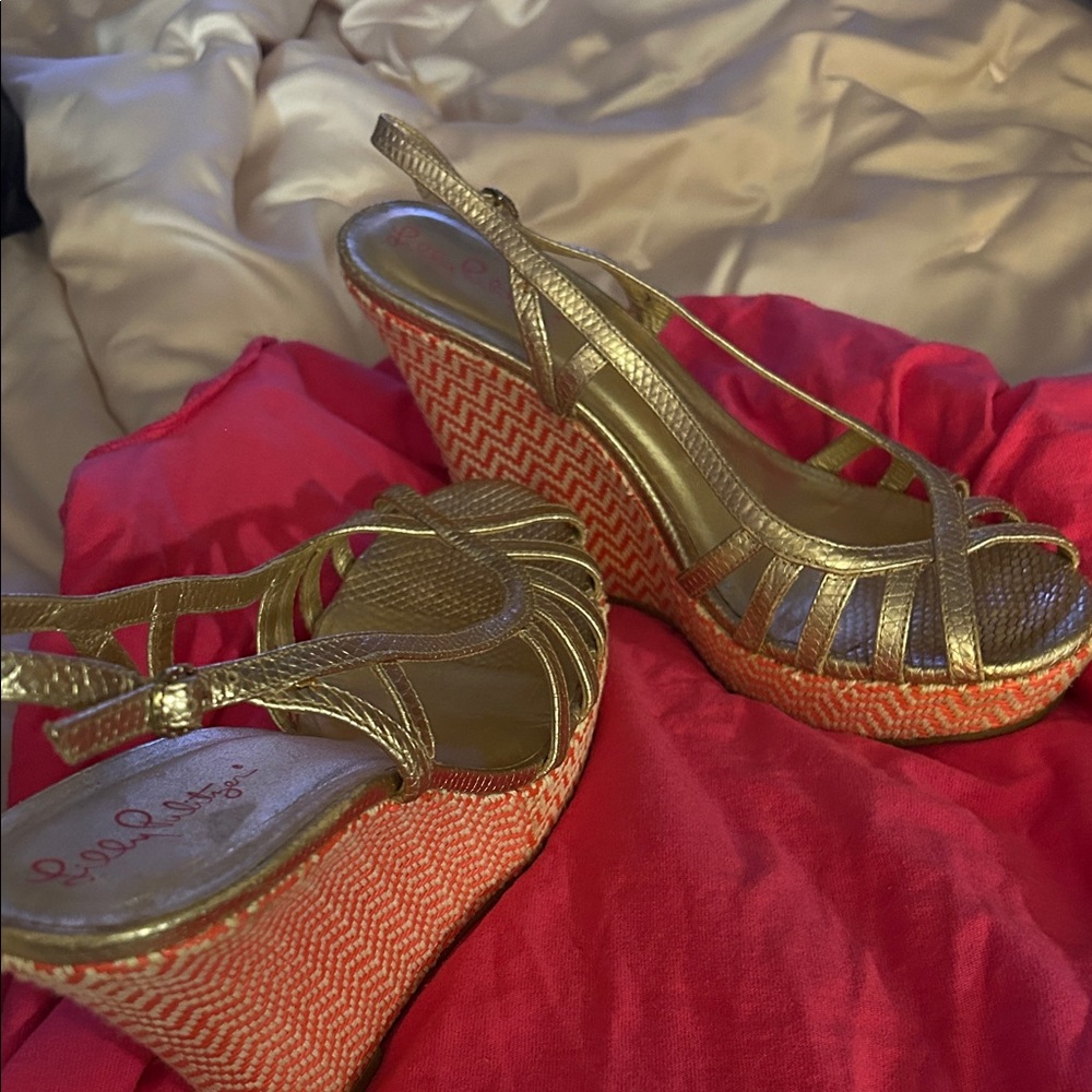 Lilly Pulitzer Gold and Red Wedges